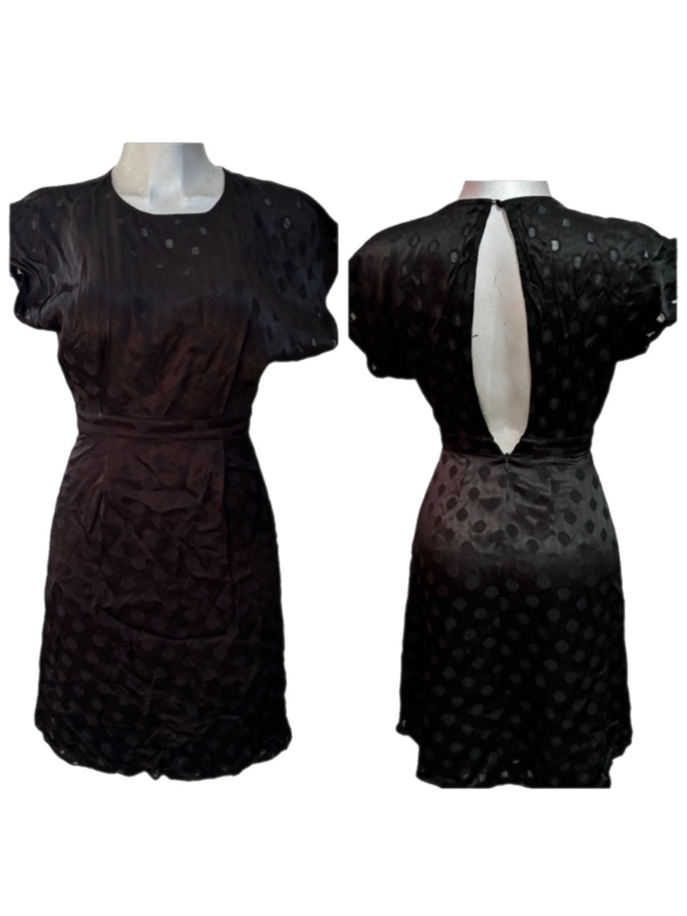 & Other Stories Black Polka Dot Jacquard A Line Dress Preppy Twee Size Small